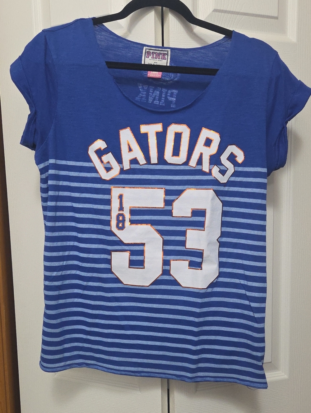 PINK Victoria's Secret Blue Striped Gators Womens Tee L